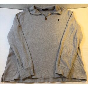 Polo Ralph Lauren Men's Large Grey Waffle Knit Quarter Zip Pullover Sweater